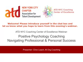 ATD NYC Coaching Center of Excellence Webinar:  Positive Psychology Coaching  Navigating