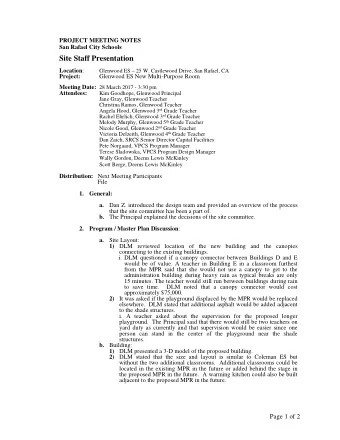 Site Staff Presentation Location : Glenwood ES  25 W. Castlewood Drive, San Rafael, CA  Glenwood