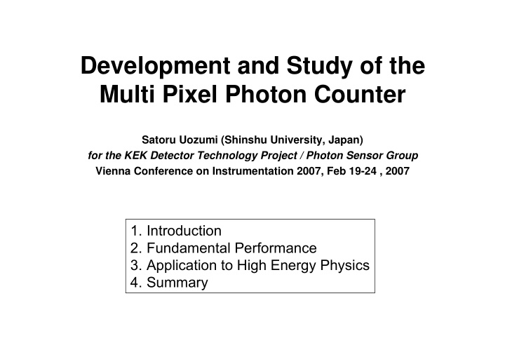 development and study of the multi pixel photon counter