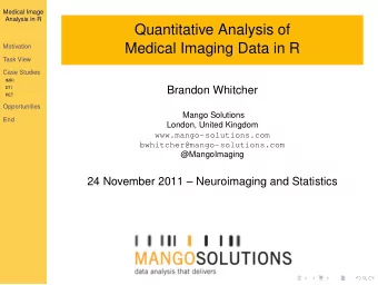 Quantitative Analysis of  Medical Imaging Data in R  Motivation  Task View  Case Studies  fMRI