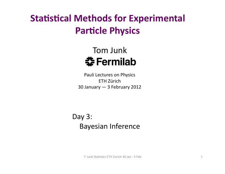 sta s cal methods for experimental par cle physics