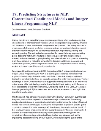 T8: Predicting Structures in NLP:  Constrained Conditional Models and Integer  Linear Programming