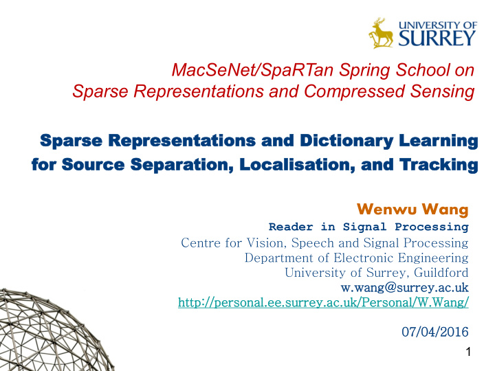 macsenet spartan spring school on sparse representations
