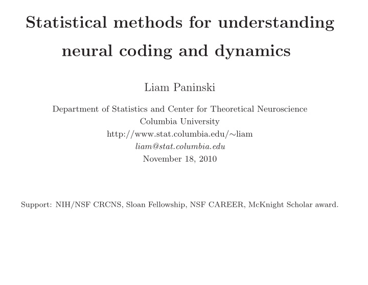 statistical methods for understanding neural coding and