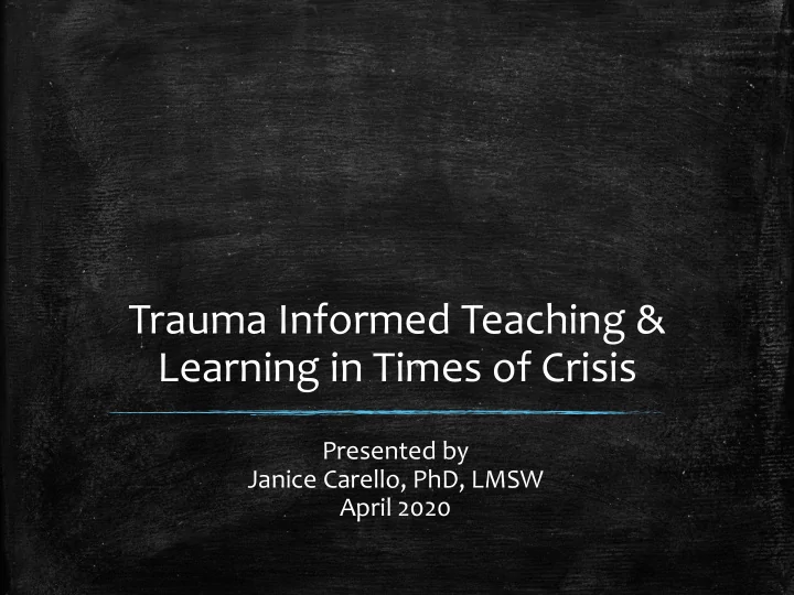 learning in times of crisis