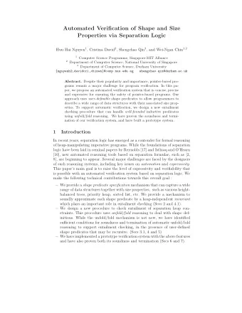 Automated Verification of Shape and Size  Properties via Separation Logic Huu Hai Nguyen 1 ,
