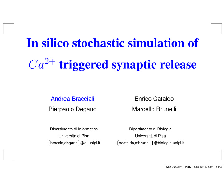 in silico stochastic simulation of ca 2 triggered