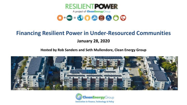 financing resilient power in under resourced communities