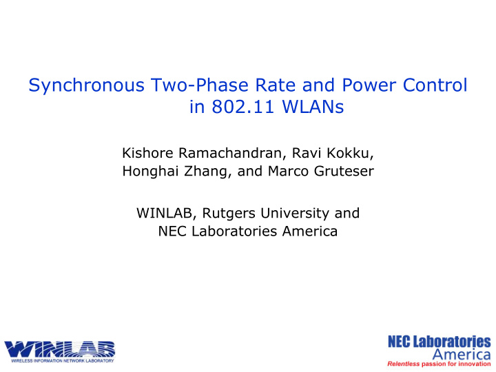 synchronous two phase rate and power control in 802 11