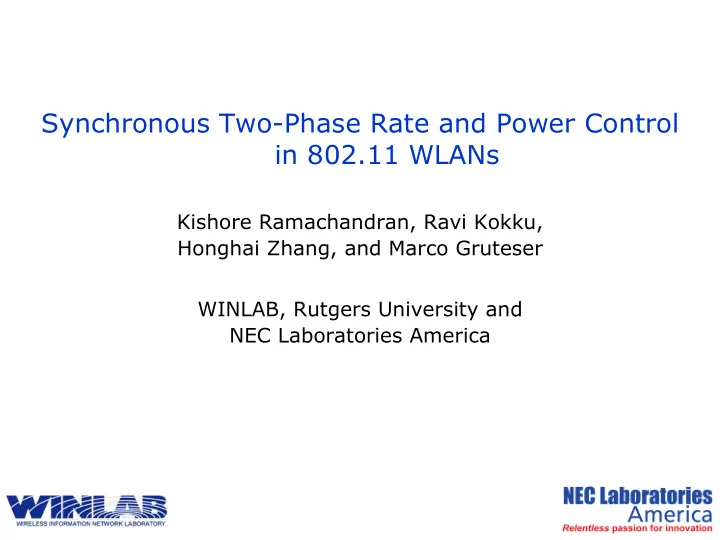 synchronous two phase rate and power control in 802 11