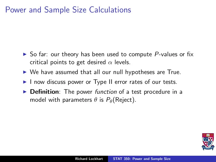 power and sample size calculations