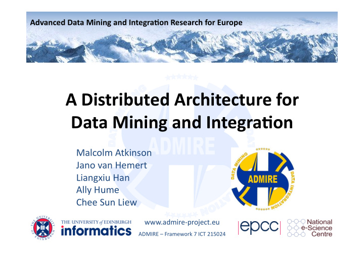 a distributed architecture for data mining and integra0on