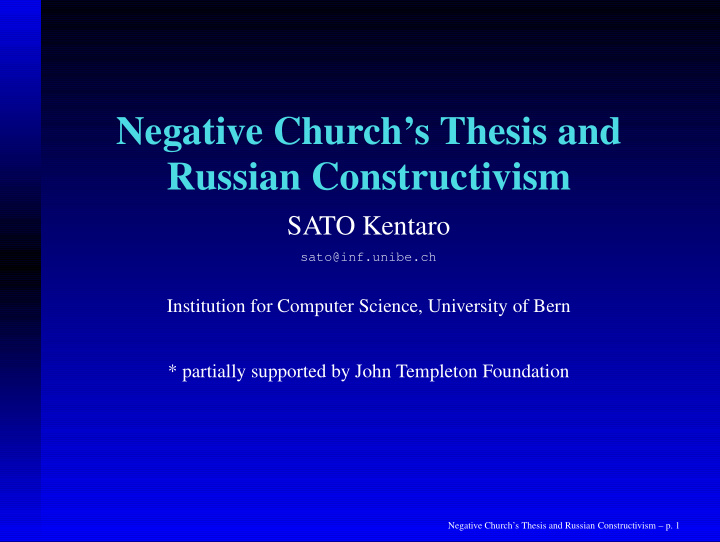 negative church s thesis and russian constructivism