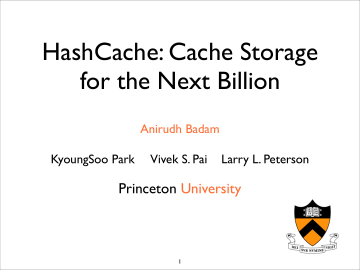 hashcache cache storage for the next billion