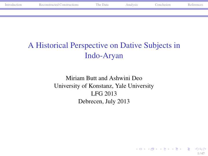 a historical perspective on dative subjects in indo aryan