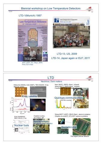 LTD  Neutrinos, Dark matters SuperMS  RIIF   Nam (NIST), SSPD +Semi., infrared  Kilbourne