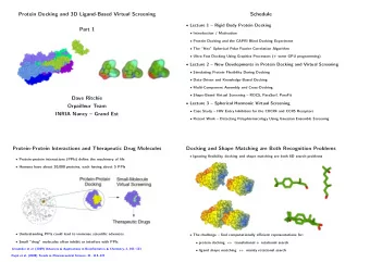 Protein Docking and 3D Ligand-Based Virtual Screening  Schedule  Lecture 1  Rigid Body