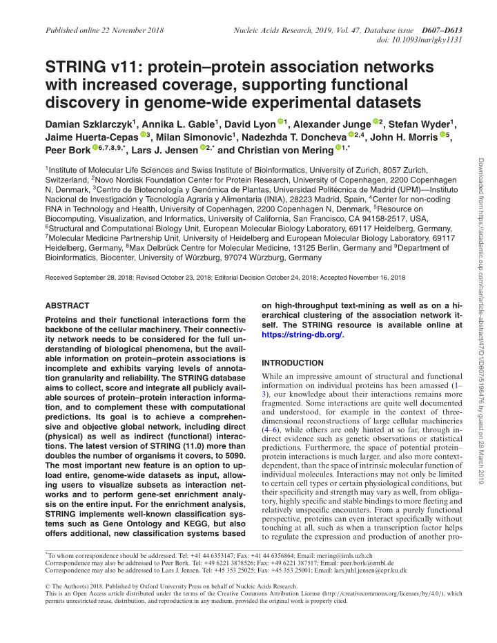 string v11 protein protein association networks with