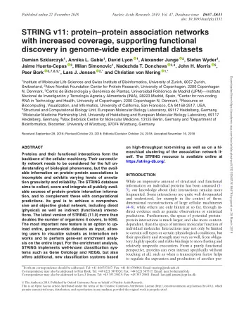 STRING v11: proteinprotein association networks  with increased coverage, supporting functional