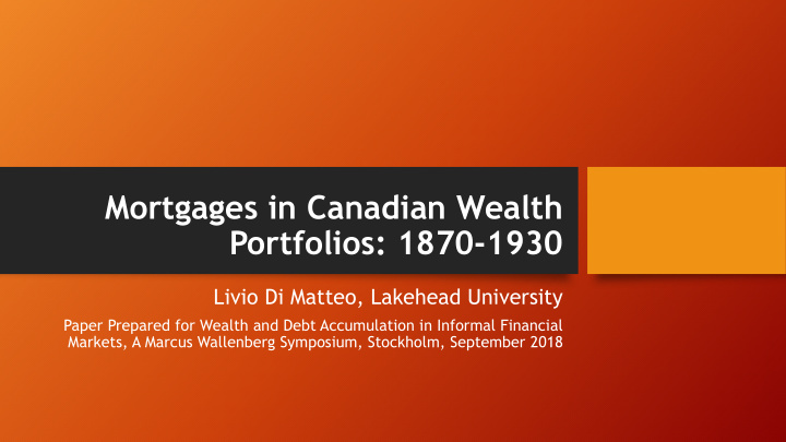 mortgages in canadian wealth portfolios 1870 1930
