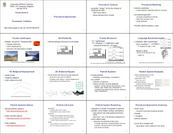 1D: Midpoint Displacement  2D: Diamond-Square  Particle Systems  Particle System Examples