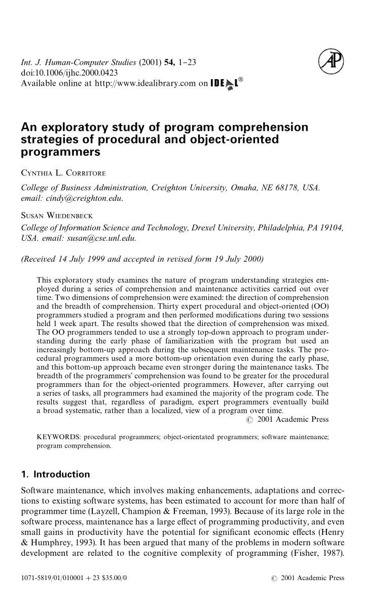an exploratory study of program comprehension strategies