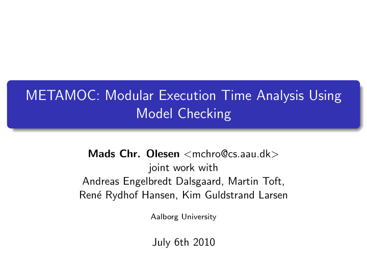 metamoc modular execution time analysis using model