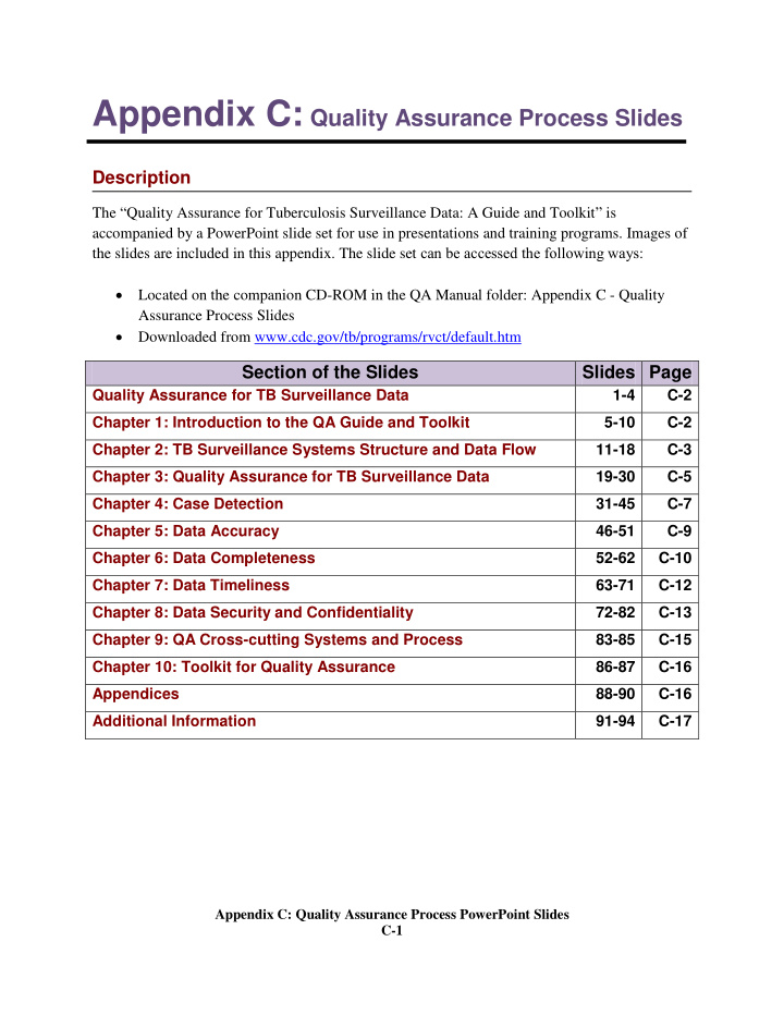 appendix c quality assurance process powerpoint slides c