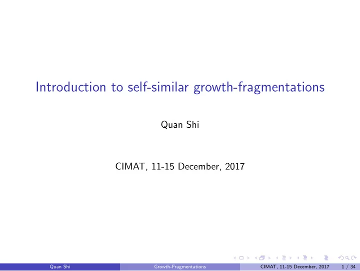 introduction to self similar growth fragmentations