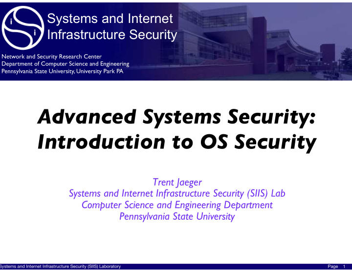 advanced systems security introduction to os security