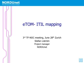 eTOM- ITIL mapping 3 rd TF-NOC meeting, June 28 th Zurich  Stefan Listrm  Project manager