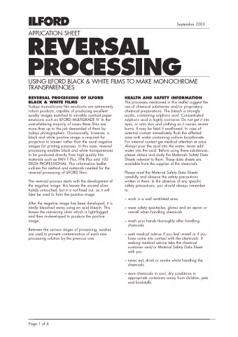 REVERSAL  PROCESSING  USING ILFORD BLACK &amp; WHITE FILMS TO MAKE MONOCHROME  TRANSPARENCIES
