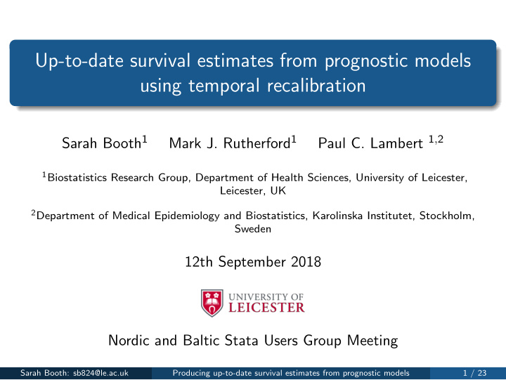 up to date survival estimates from prognostic models