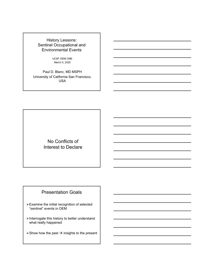 no conflicts of interest to declare presentation goals