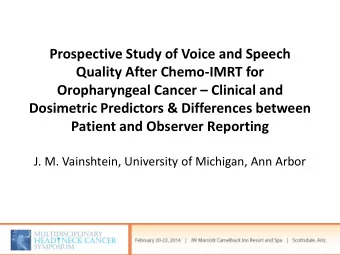 Quality After Chemo-IMRT for Oropharyngeal Cancer  Clinical and  Dosimetric Predictors &amp;