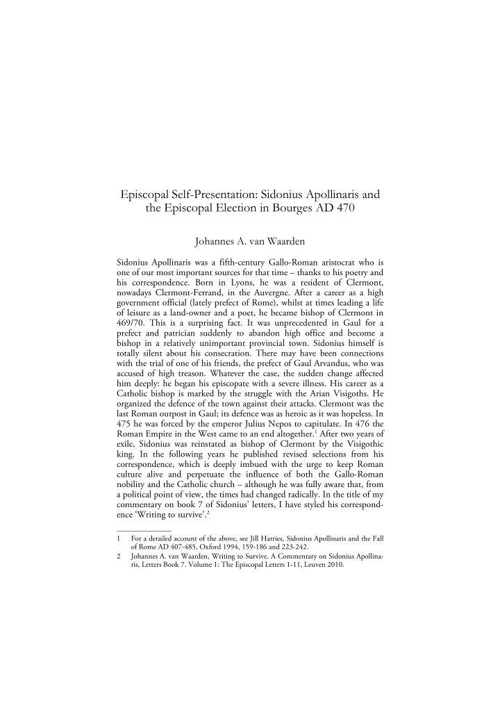 episcopal self presentation sidonius apollinaris and the