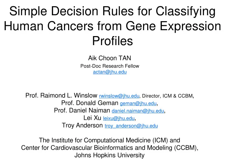 simple decision rules for classifying human cancers from