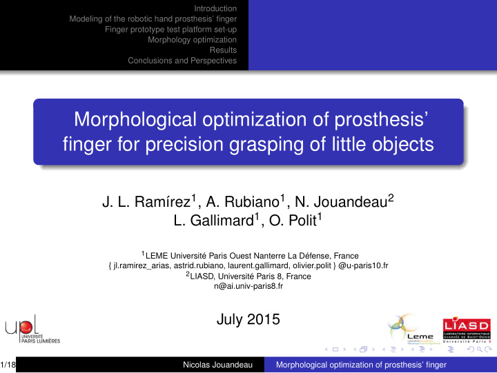 morphological optimization of prosthesis finger for