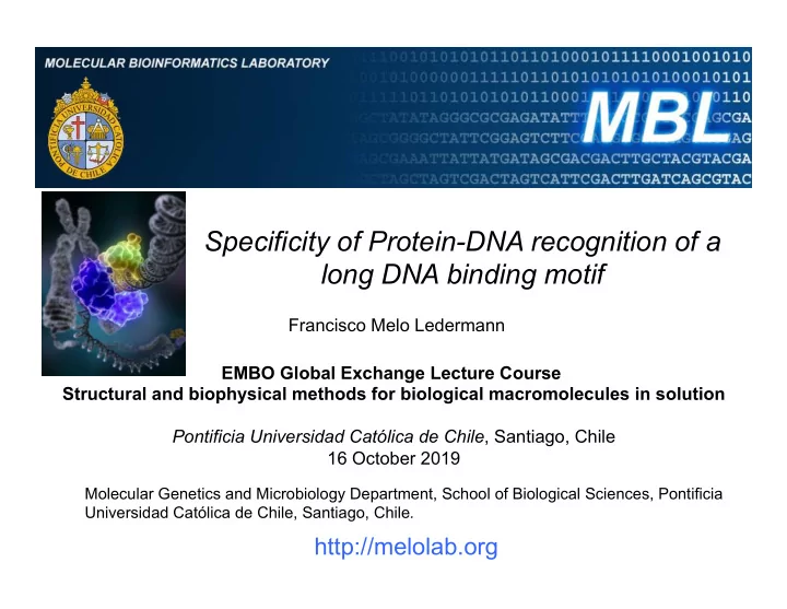 specificity of protein dna recognition of a long dna