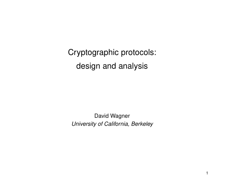 cryptographic protocols design and analysis