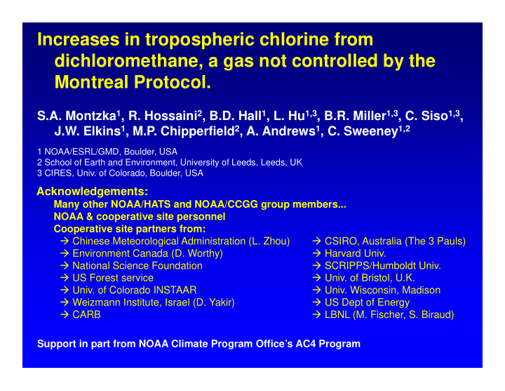 increases in tropospheric chlorine from dichloromethane a