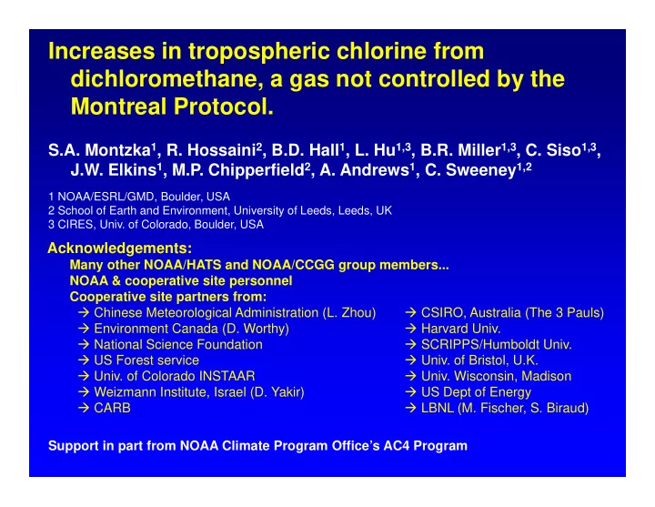 increases in tropospheric chlorine from dichloromethane a
