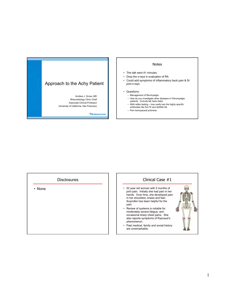 approach to the achy patient