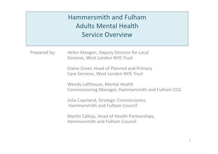 hammersmith and fulham adults mental health service
