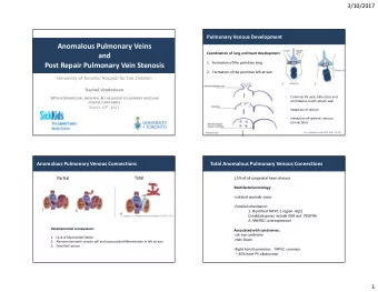 Anomalous Pulmonary Veins  Coordination of lung and heart development  and  1. Formation of the