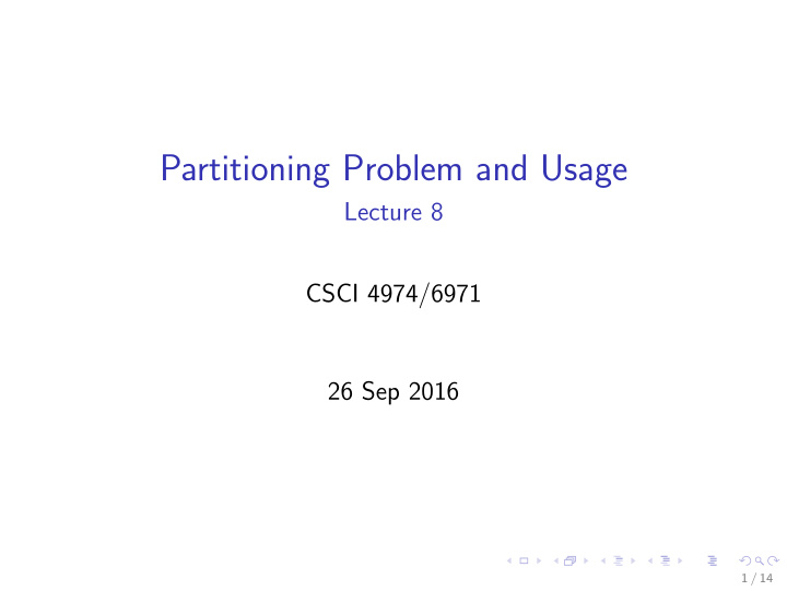 partitioning problem and usage