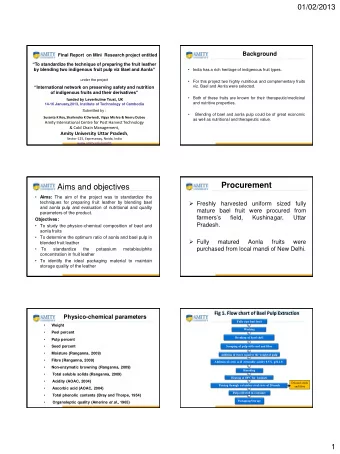 Aims and objectives  Aims: The aim of the project was to standardize the  Freshly harvested
