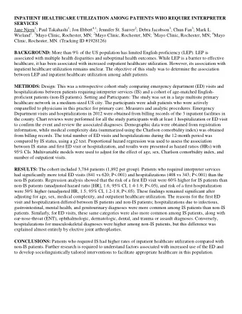 INPATIENT HEALTHCARE UTILIZATION AMONG PATIENTS WHO REQUIRE INTERPRETER  SERVICES Jane Njeru 1 ;