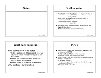 Notes  Shallow water  Simplified linear analysis before had dispersion relation  g c = k tanh kH