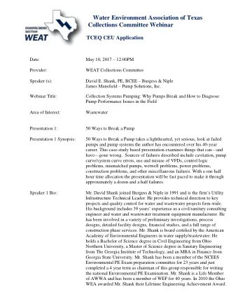Collections Committee Webinar TCEQ CEU Application May 10, 2017  12:00PM  Date:  Provider:  WEAT